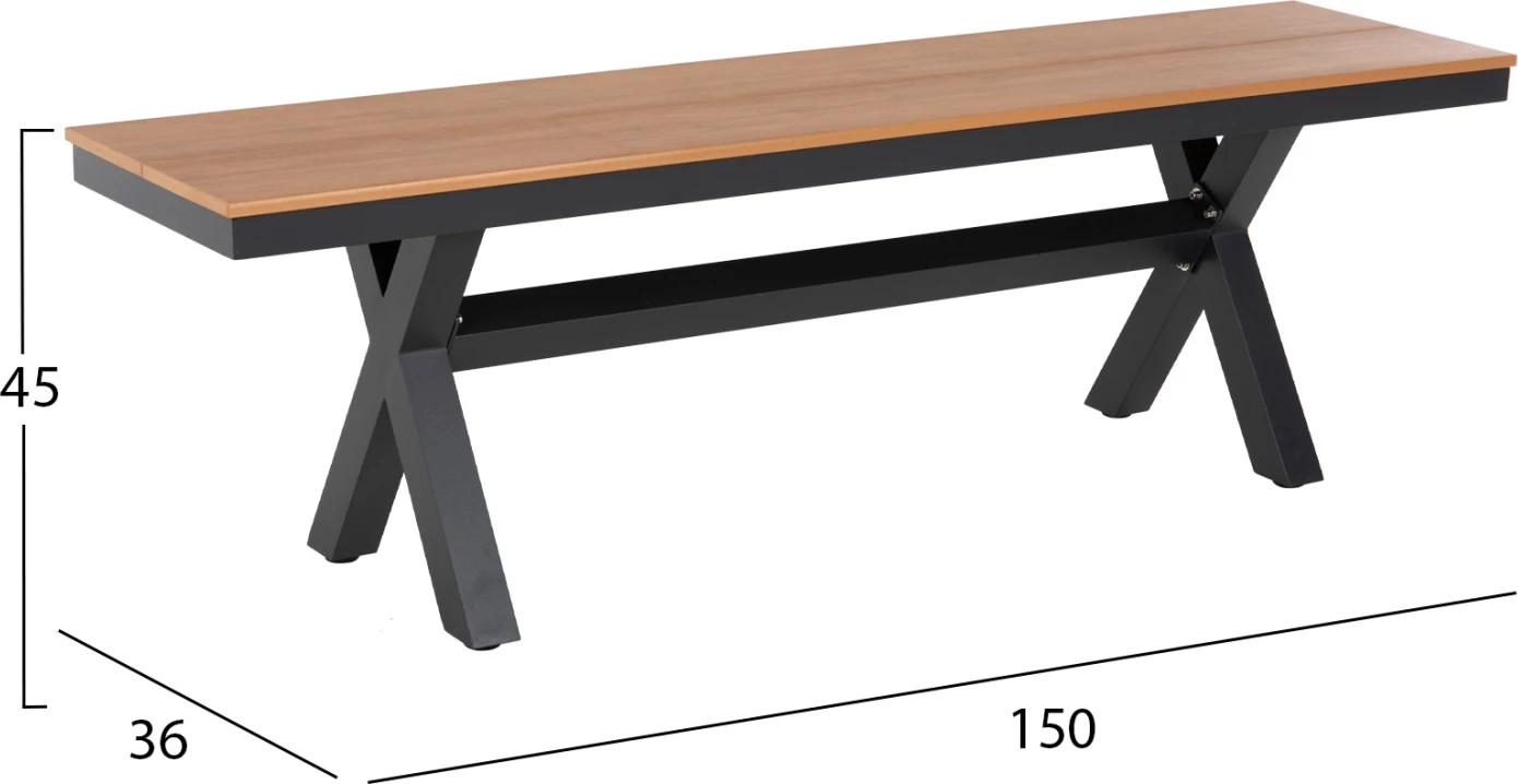 Aluminijasta klop TAWNEE FH6038.01 antracit s sedežem iz polilesa v naravni barvi lesa 150x36x45Hcm