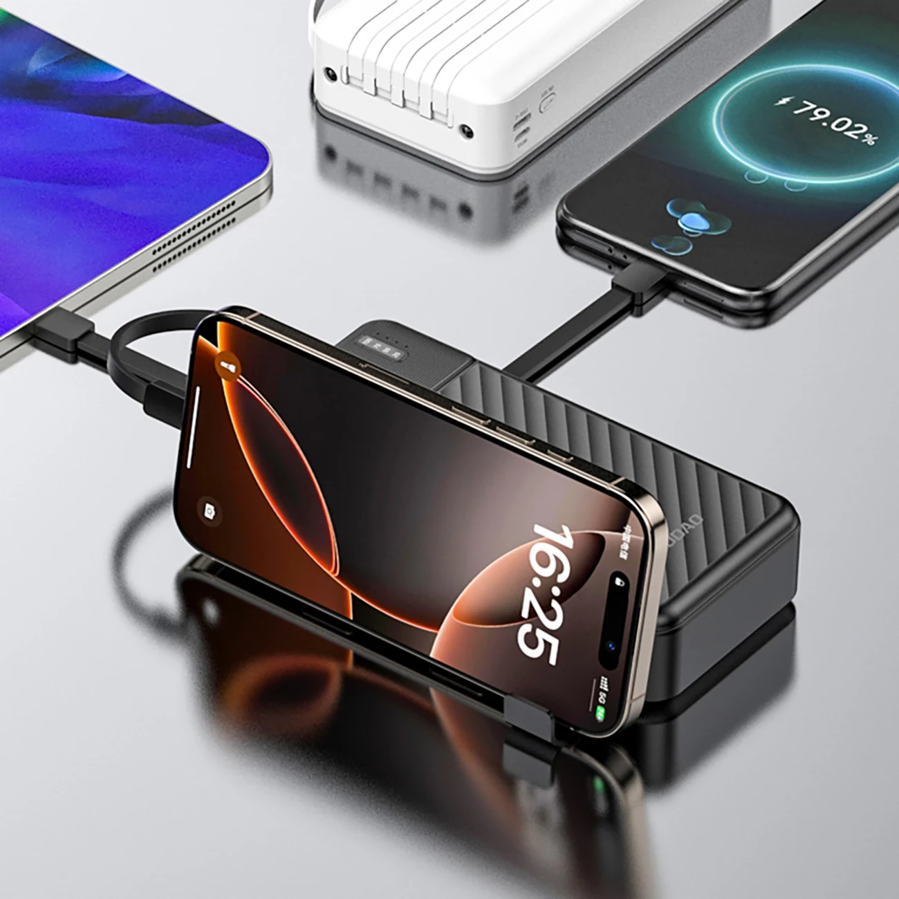 Zunanji akumulator 20000 mAh z vgrajenimi kabli, Dudao K11 Pro, črn