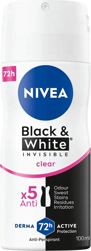 Dezodorant v spreju za ženske Nivea Black & White Invisible Clear, 100 ml