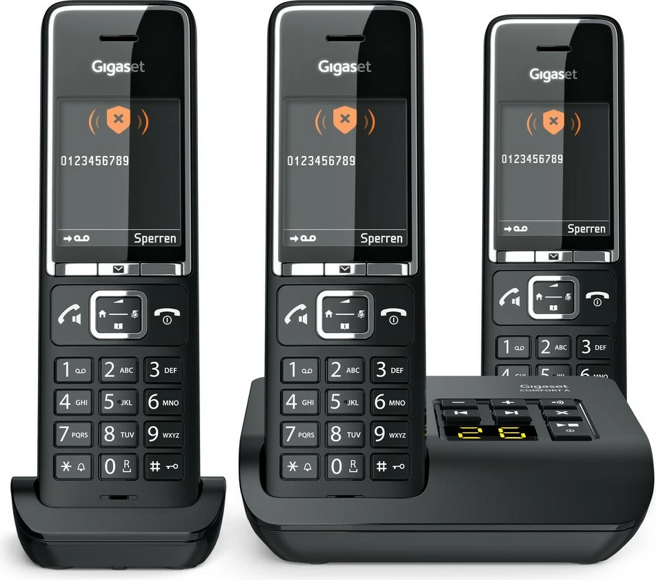 Brezžični telefon Gigaset COMFORT 550A, 3 slušalke, samodejni snemalnik, 200 stikov, črn