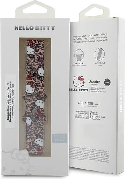 Univerzalni silikonski pašček Hello Kitty s graffiti motivom, 22 mm, roza