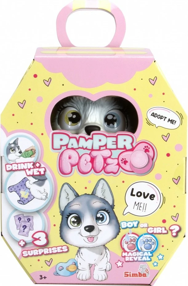 Igrača figurica husky Pamper Petz Simba, 15 cm, set z dodatki