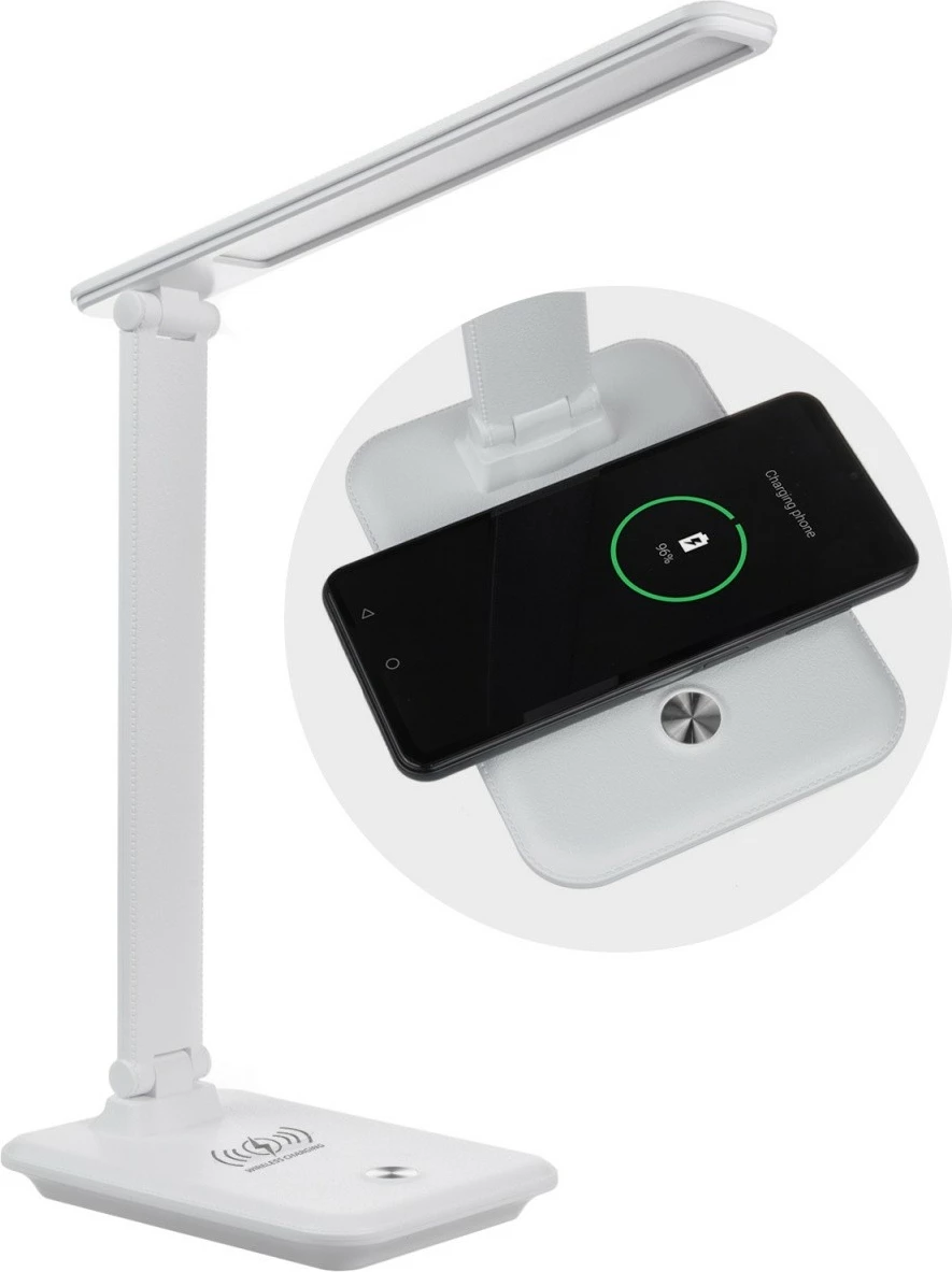 Namizna LED svetilka 9 W z brezžičnim polnilcem Qi, bela Maclean MCE616W