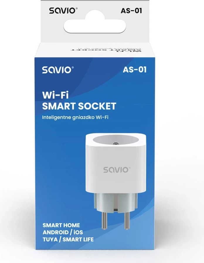 Pametna vtičnica SAVIO AS-01, Wi‑Fi, 16A, bela
