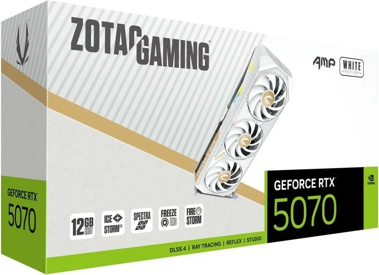 Grafična kartica ZOTAC GeForce RTX 5070 AMP, 12GB GDDR7 192-bit PCIe 5.0, 3xDP/HDMI, bela