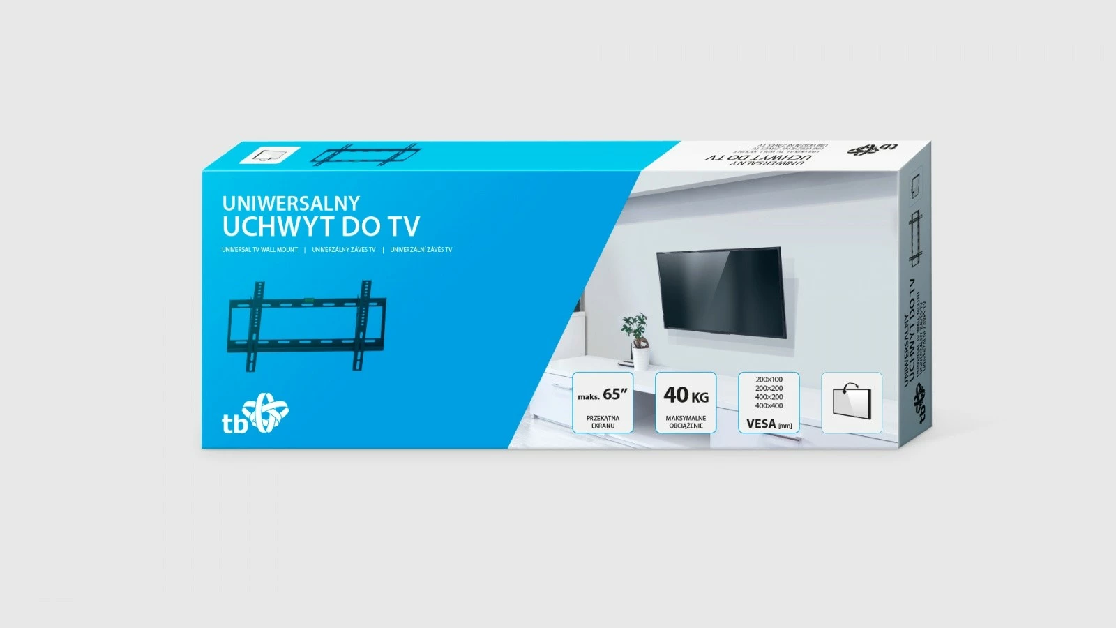 Stenski nosilec za televizor TB TB-451, do 65 palcev, 40 kg, VESA 400x400, črn