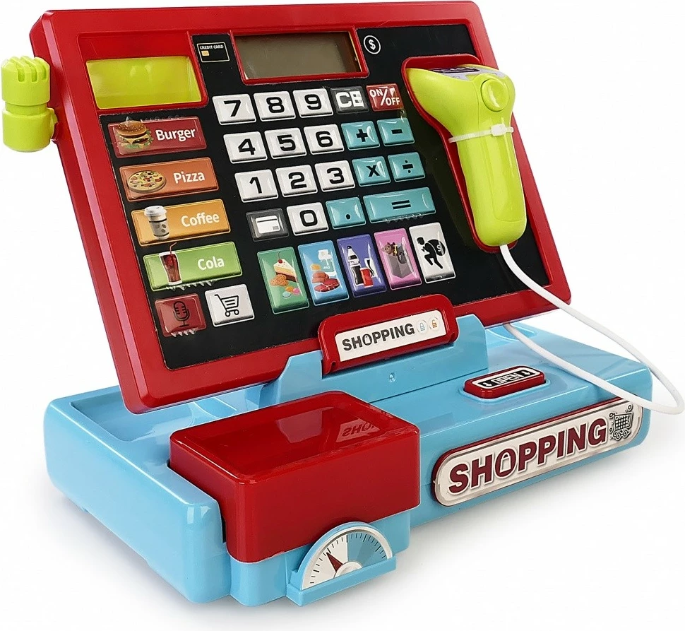 Igralna blagajna z bralnikom in tehtnico, večbarvna, komplet dodatkov Artyk 142543