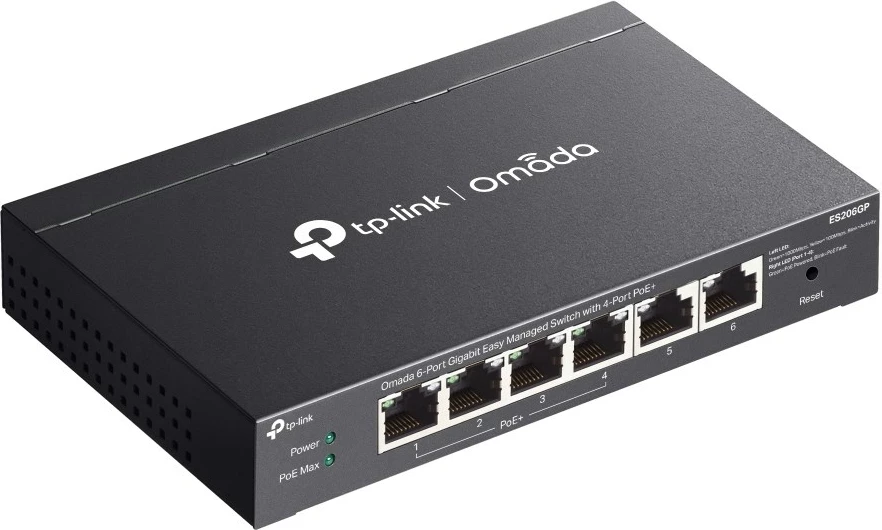 Omrežni stikalnik z 6 Gigabit priključki, 4 PoE+ TP-Link Omada ES206GP, črn