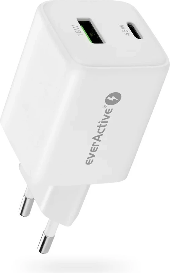 Stenski polnilec everActive SC-450Q, 45W, 1x USB, 1x USB-C, bel