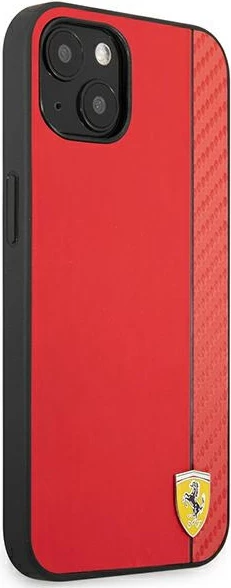Trd ovitek za telefon, rdeč Ferrari On Track Carbon Stripe za iPhone 13 mini 5,4"