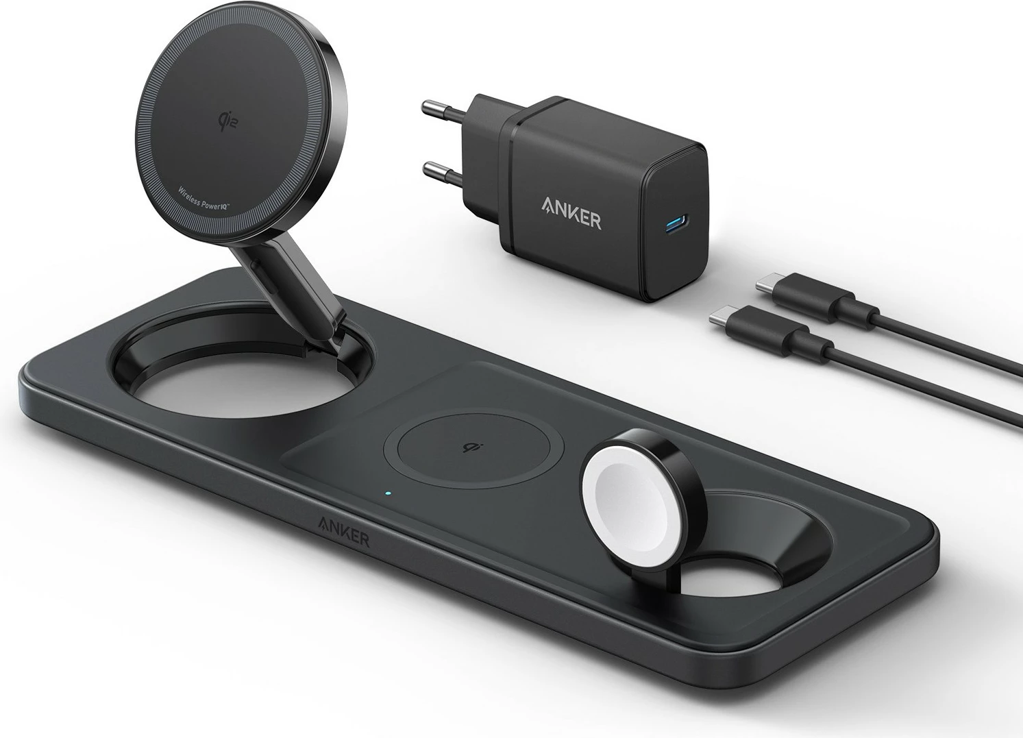Postaja za polnjenje MagGo Anker, USB, brezžično polnjenje, črna