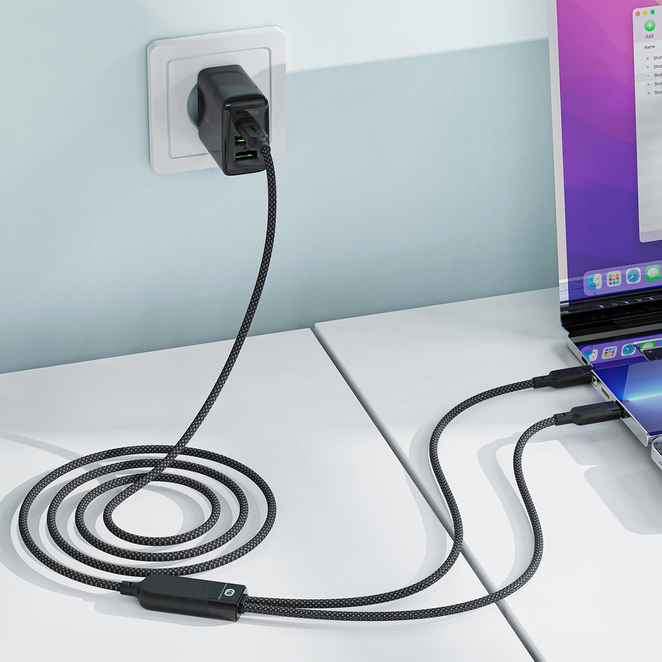 Kabel USB-C 2 v 1, 1,2 m, 100 W, črn Acefast C5-11