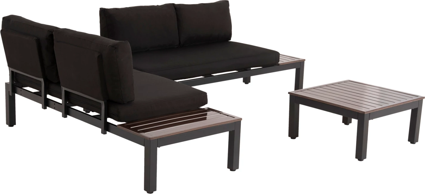 Zunanji lounge set DEX 3 kosi polimorfni FH6090 aluminij v antracitni barvi in rjavo-črnih blazinah