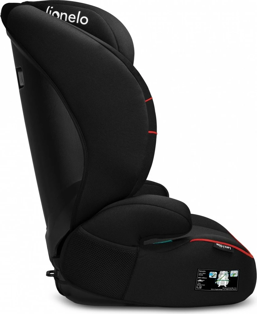 Otroški sedež za avtomobil Lionelo Hugo i-Size, 15–36 kg, črno-rdeč