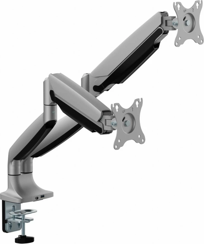 Namizni nosilec z plinskim vzmetenjem za 2 monitorja ART RAMM L-36HD, 17–35", kovina, črn
