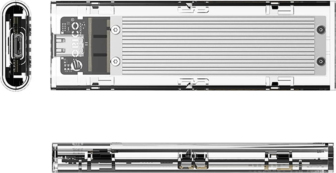 Ohišje za SSD M.2 NVMe Orico TCM2-C3, USB-C 10Gb/s, sivo/prosojno