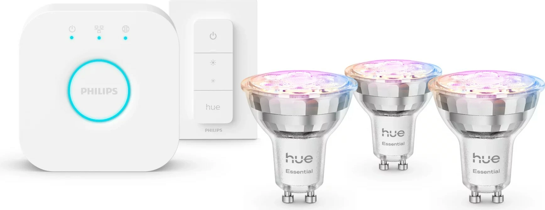 Komplet pametne razsvetljave Philips Hue Essential GU10, 3 sijalke + stikalo + Bridge V2