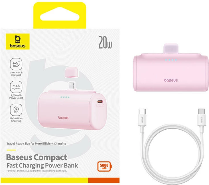 Powerbank 5000 mAh, 20W, roza — Baseus OS-Baseus Compact IP