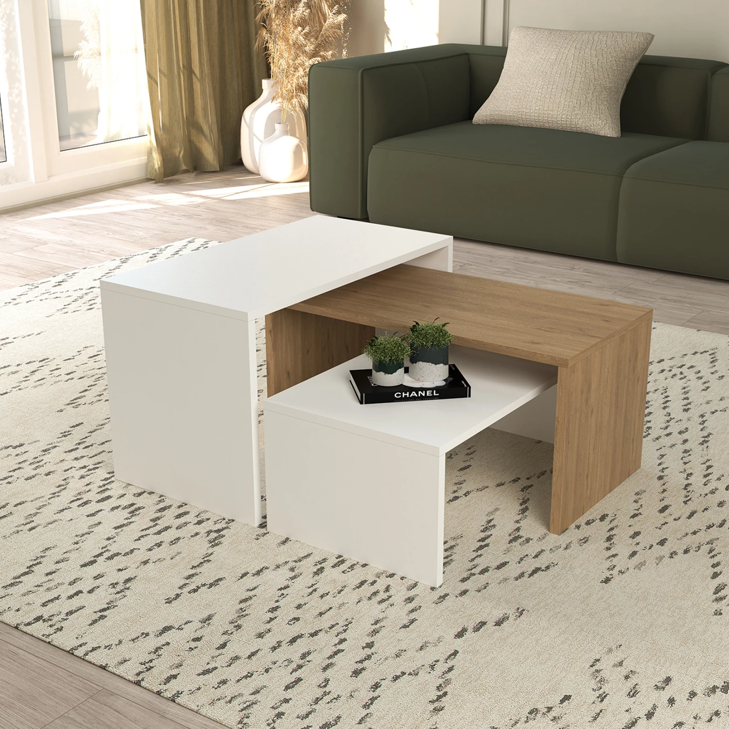 Komplet klubske mizice 3 kos BENTIL FH9444.11 melamin v sonoma-beli 65x35x45Hcm