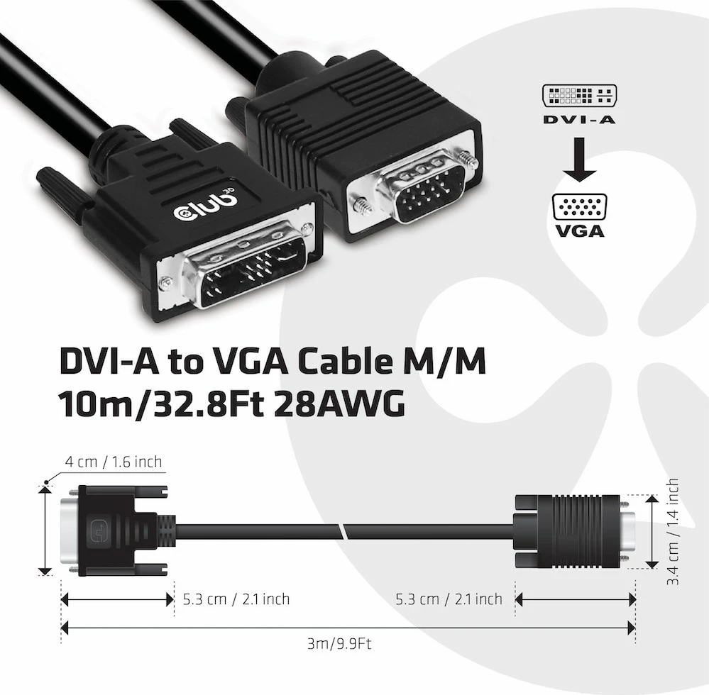 Kabel DVI na VGA Club3D 3 m, črn