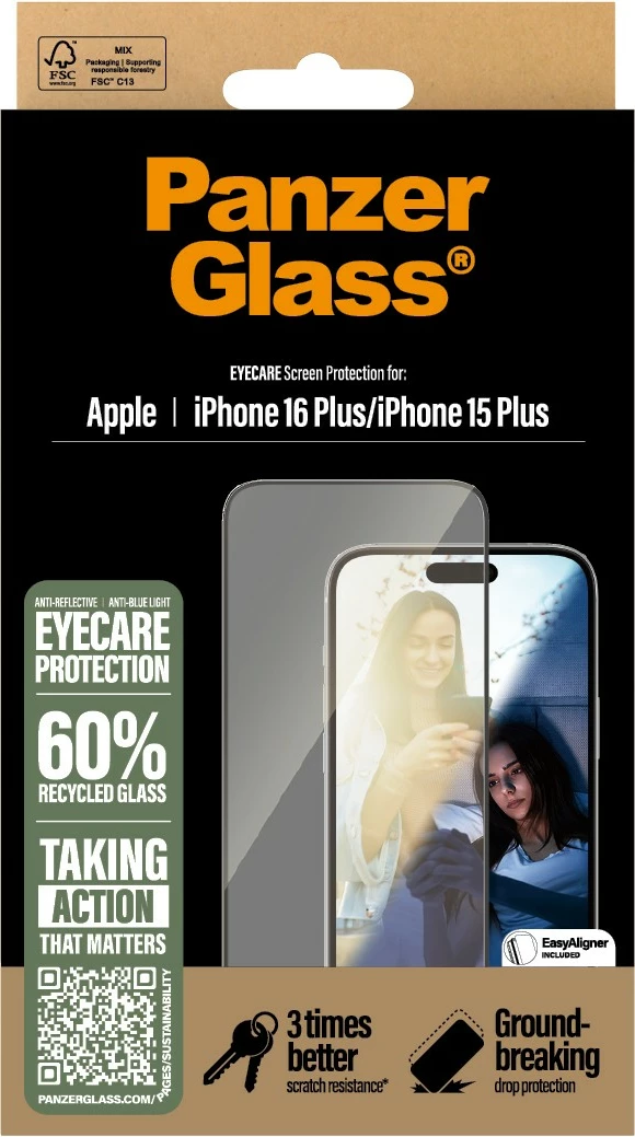 Zaščita zaslona EyeCare za iPhone 16/15 Plus, PanzerGlass