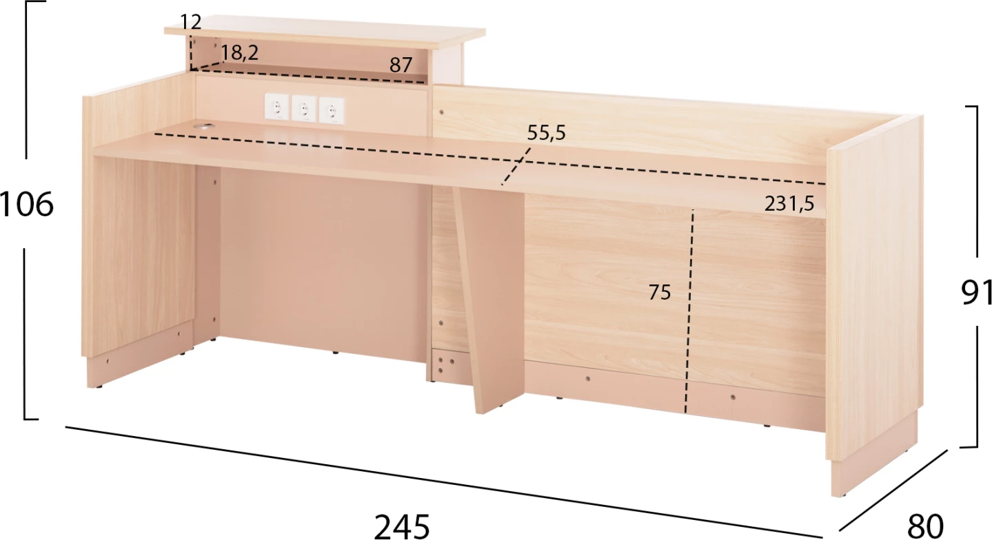 Recepcijska miza DALTON FH2068.02 melamin v sonama-beli 240x80x106H cm
