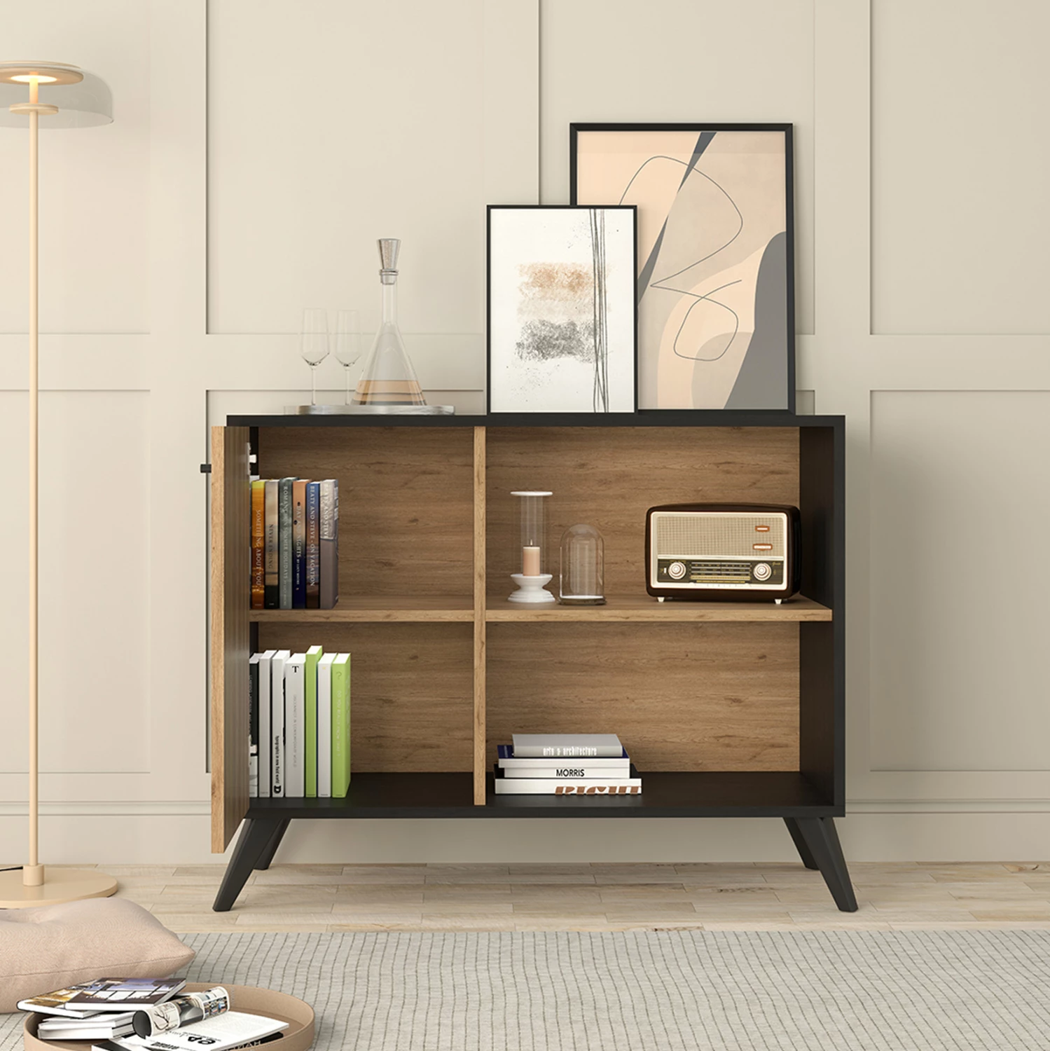 Bife KRUDEN FH9442.11 melamin v črno-naravni barvi 100x40x78.5H cm