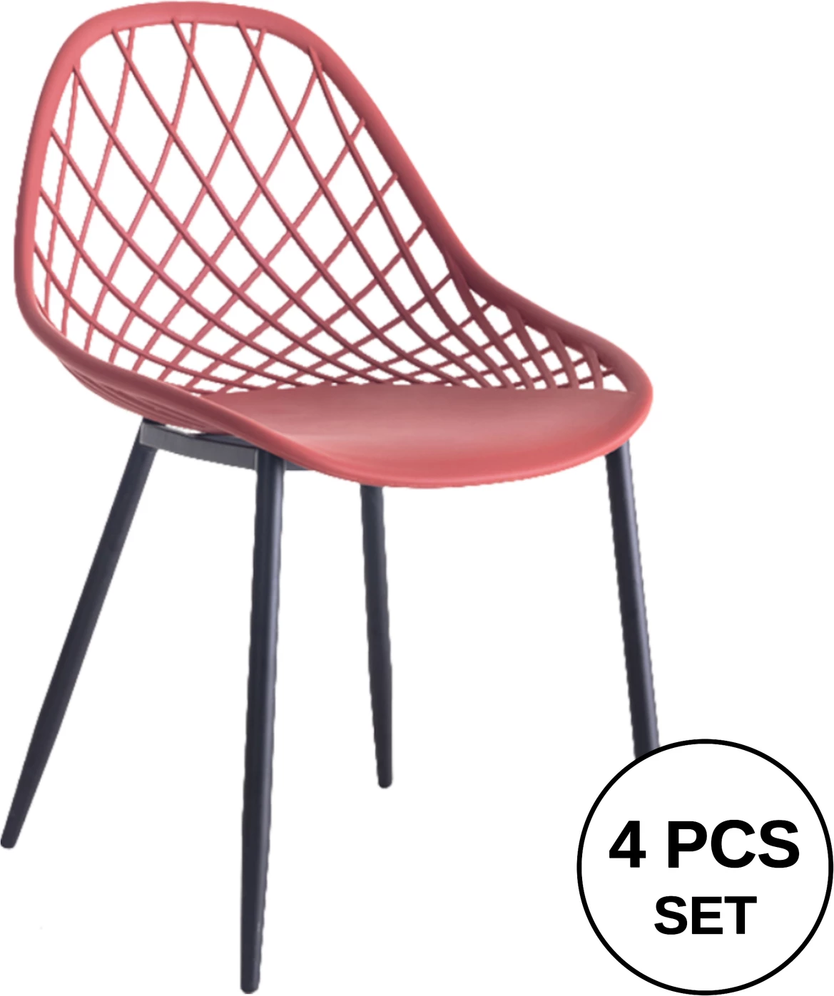 Stol iz polipropilena FH9524.06 v rdeči barvi s črnimi kovinskimi nogami 52x53x82Hcm, set 4 kosov