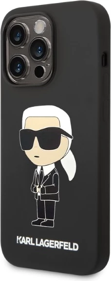 Silikonski ovitek Ikonik MagSafe za iPhone 14 Pro, Karl Lagerfeld, črn