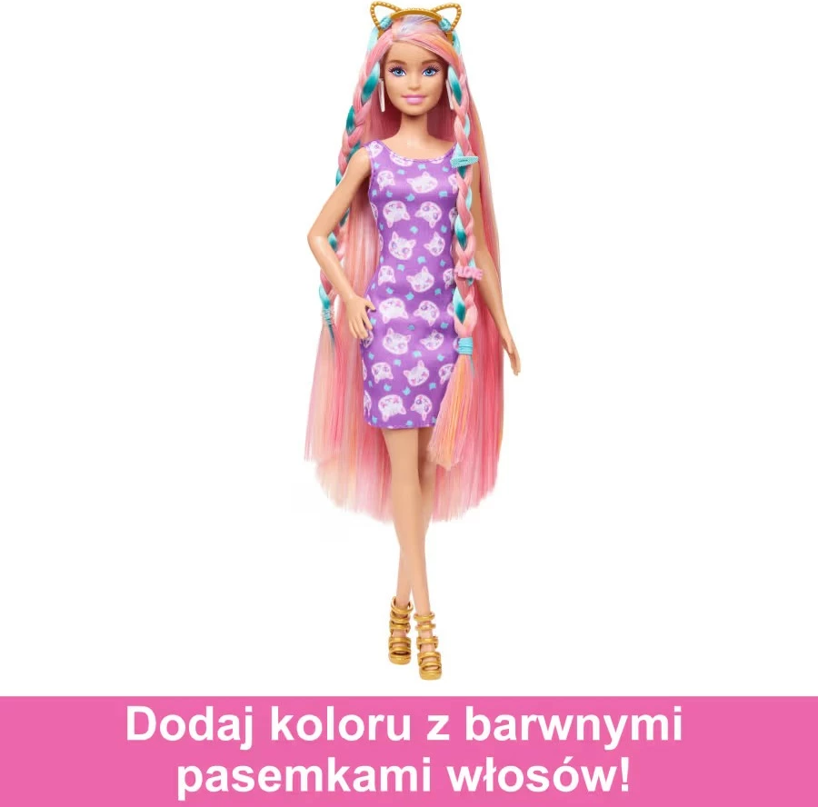 Punčka za igro z lasmi Hair Play, Barbie Mattel JDC85 z dodatki za stiliranje, rožnata