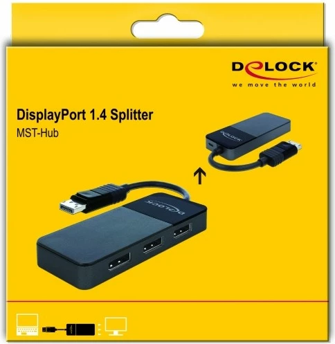 Razdelilec DisplayPort za tri monitorje DeLOCK 87737, 3x DisplayPort, 0,125 m, črn