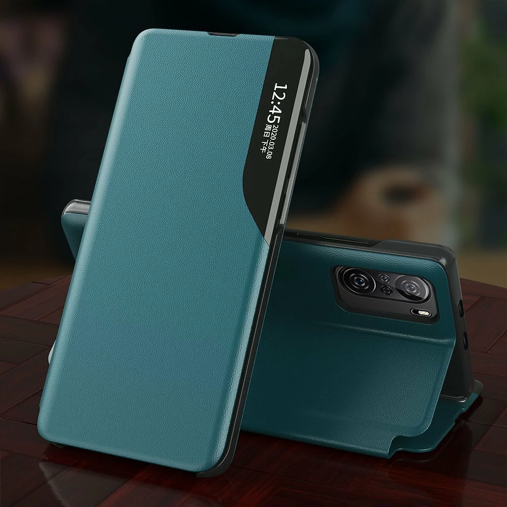 Ovitek za telefon z ovitkom in stojalom Hurtel Eco Leather View Case, za Xiaomi Redmi K40 Pro+, K40 Pro, K40, Poco F3, rdeč