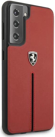 Ovitek Ferrari Off Track za Samsung Galaxy S21+, naravno usnje, rdeč