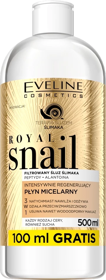 Micelarno vodo intenzivno regenerirajoča 3-v-1 Eveline Cosmetics Royal Snail, 500 ml