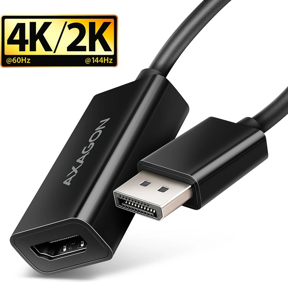 Aktivni adapter DisplayPort na HDMI, 4K/60Hz, 15 cm, črn, AXAGON RVD-HI20N