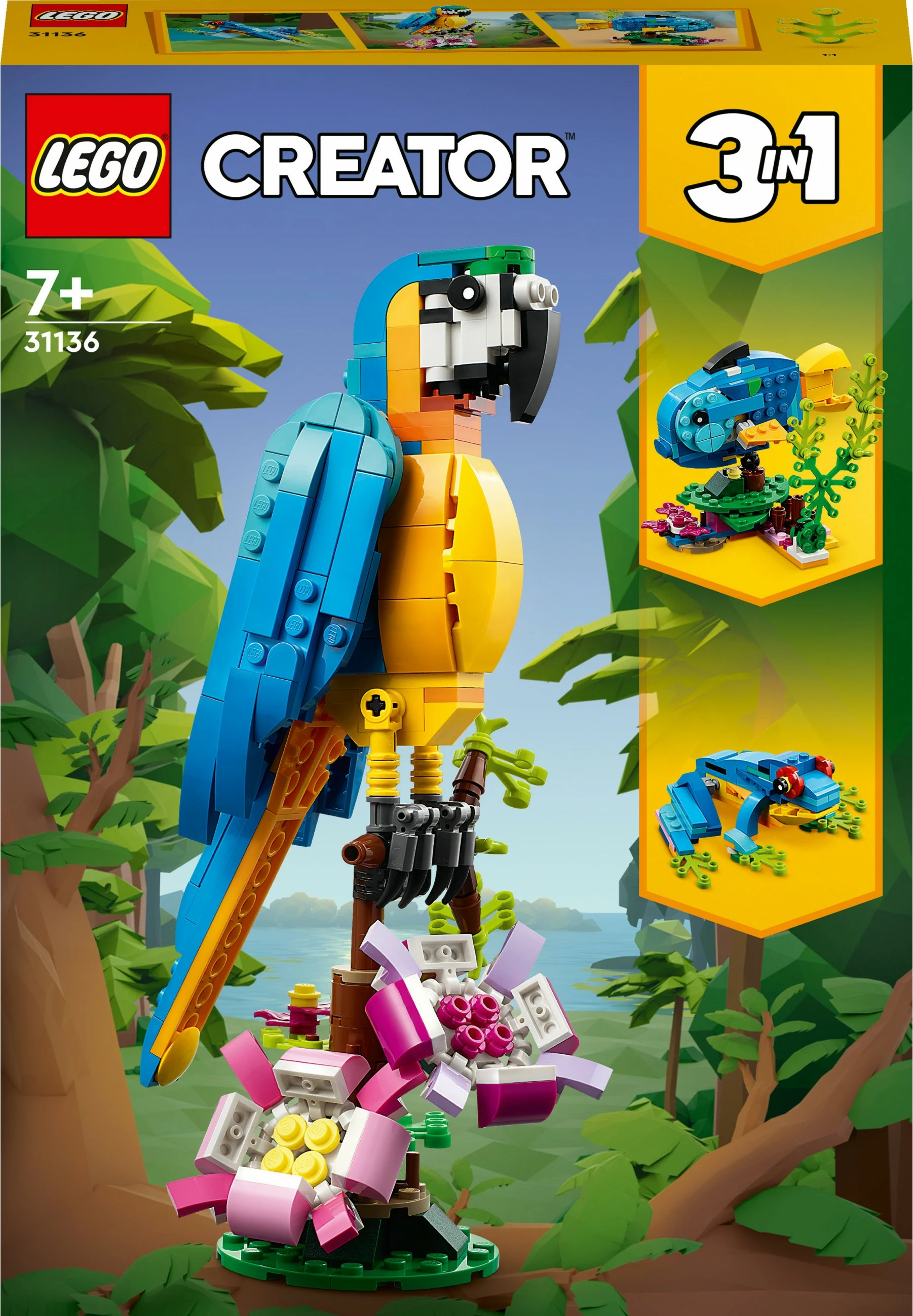 Set gradnje 3-v-1 ekzotični papagaj, LEGO Creator, 253 delov, večbarven