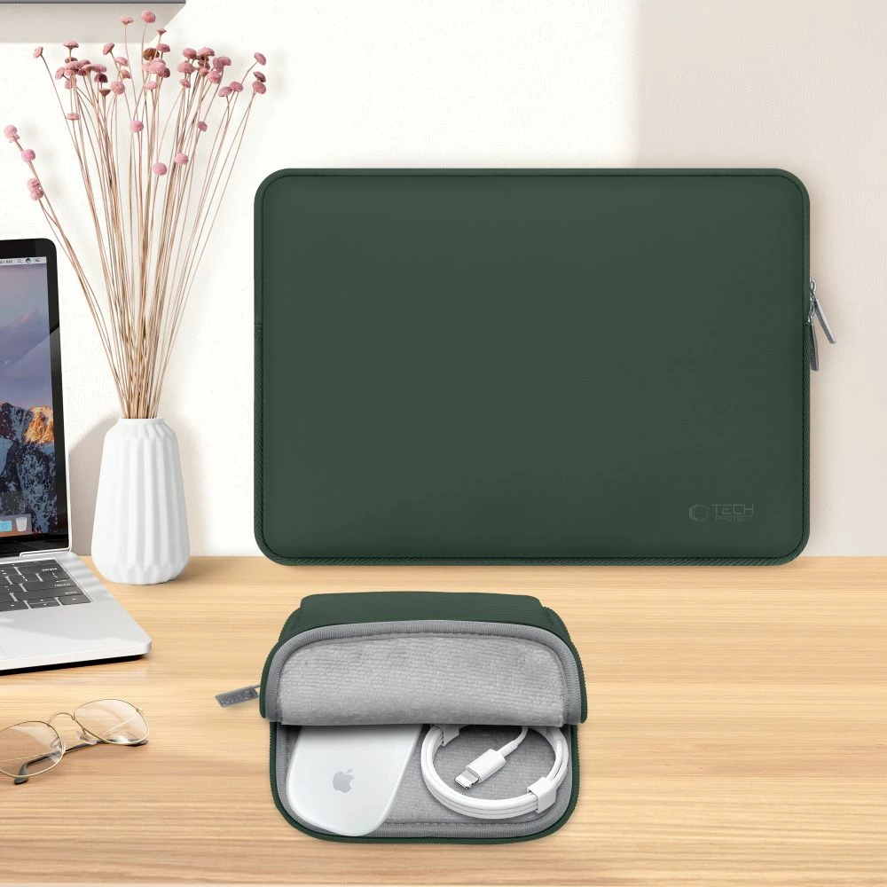 Ovitek za prenosnik 13-14 inč Tech-Protect NeoSlim z vrečko za dodatke, zelen