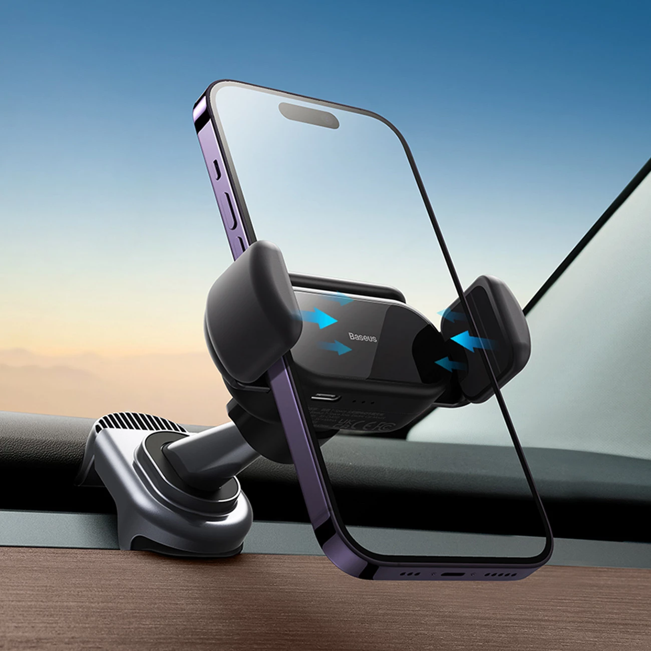 Električni nosilec za telefon za avto Baseus T-Space za Tesla Model 3/Y, s sončno ploščo, črn