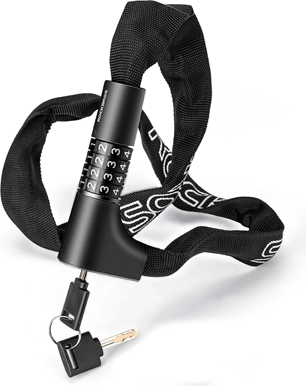 Kolesarska ključavnica Rockbros 3230002001 z kombinacijo in ključem, črna