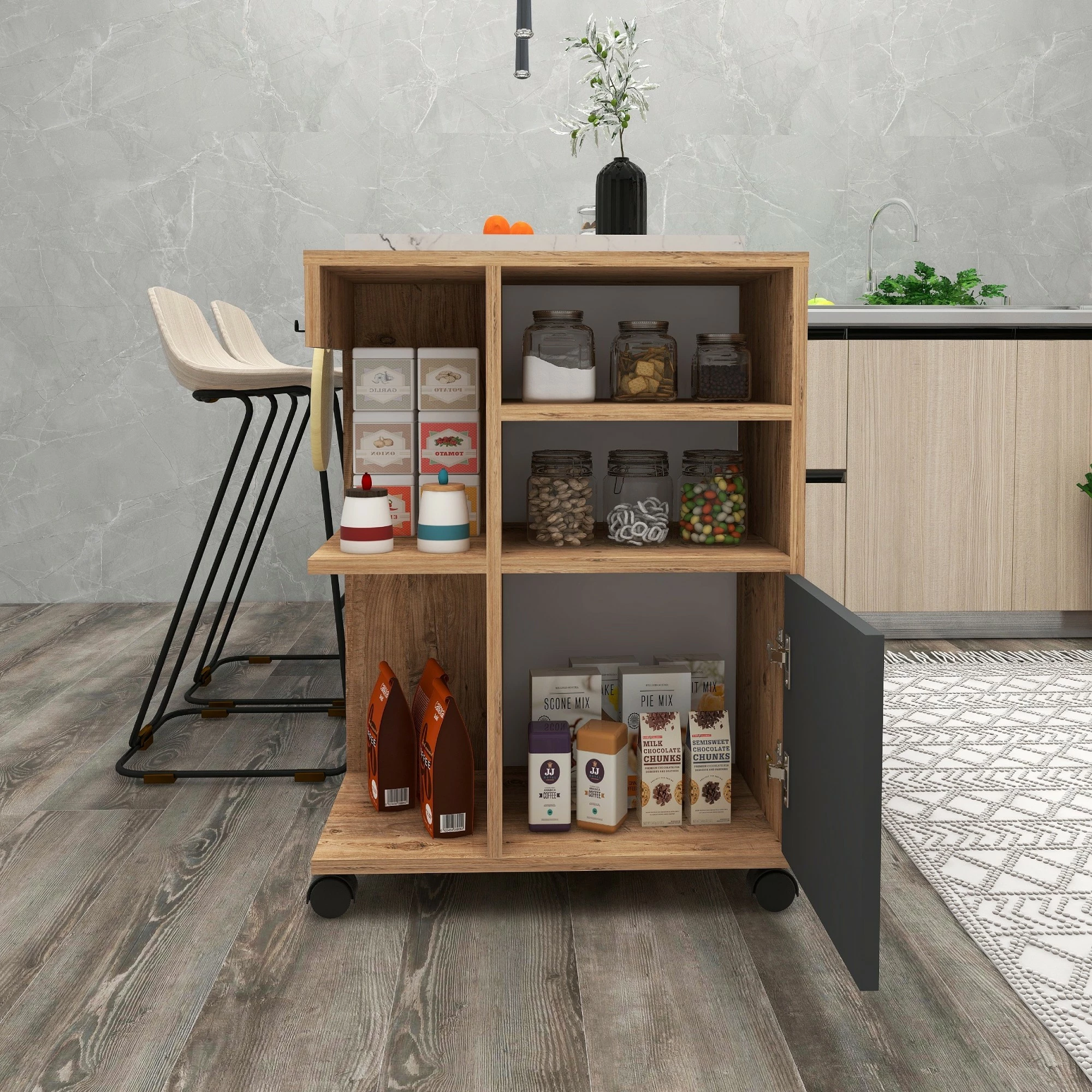 Večfunkcijska omara Hanah Home Rebusa, Atlantic Pine in antracit