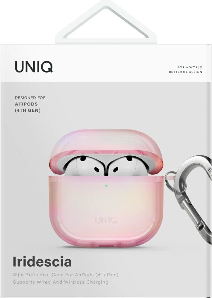 Holografski ovitek UNIQ Iridescia za AirPods 4, s karabinom, Holo roza