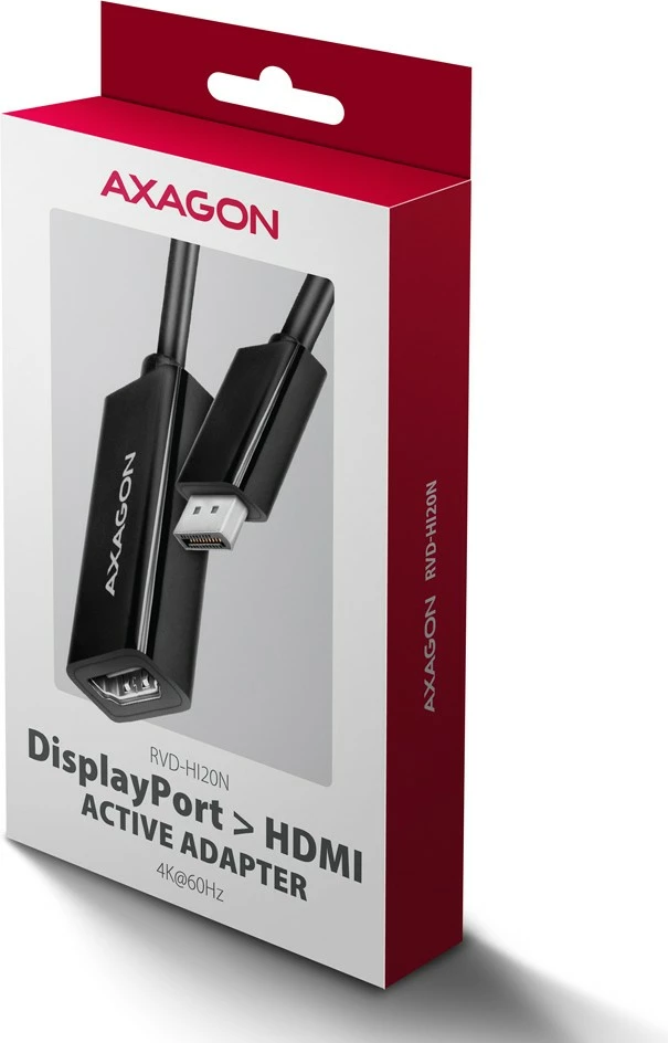 Aktivni adapter DisplayPort na HDMI, 4K/60Hz, 15 cm, črn, AXAGON RVD-HI20N