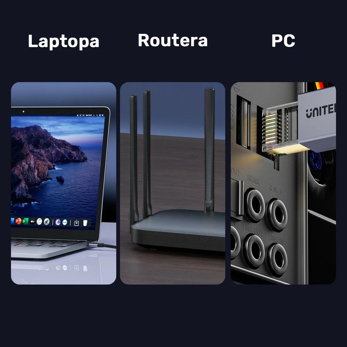 Ethernet kabel Unitek RJ-45 LAN, patchcord cat.8, 8 m, črno-siv