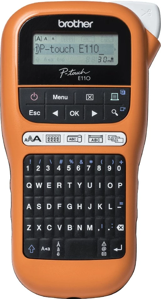 Prenosni tiskalnik etiket, Brother PT-E110, QWERTY, 180x180 DPI, oranžen