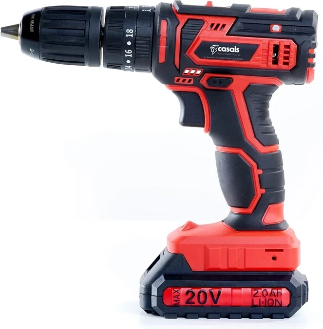 Brezžični vrtalnik/izvijač, Casals CID2050B, 20V, 1 baterija, črno-rdeč