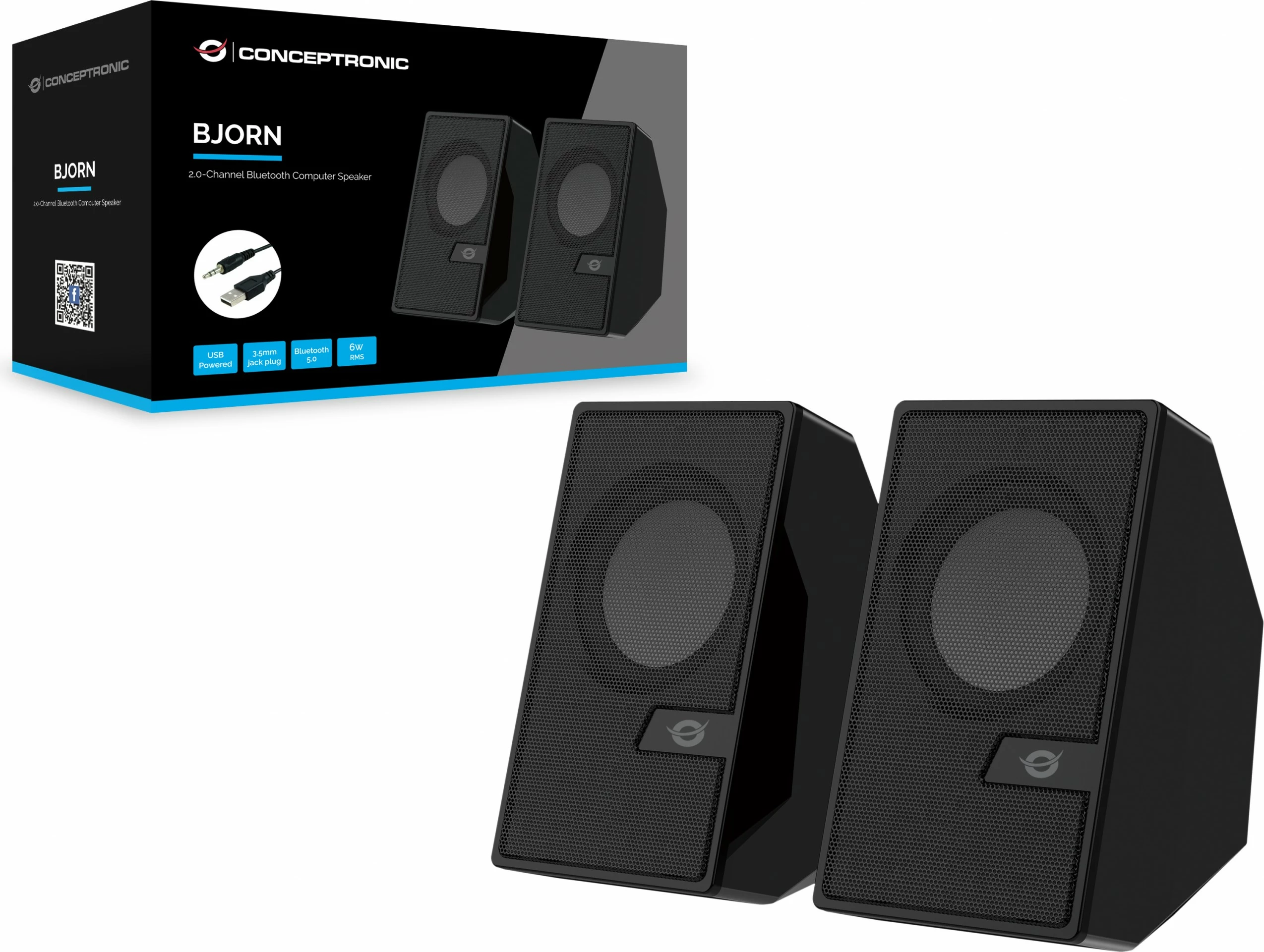 Bluetooth zvočniki Conceptronic 2.0, 6W, s daljinskim upravljalnikom, črni