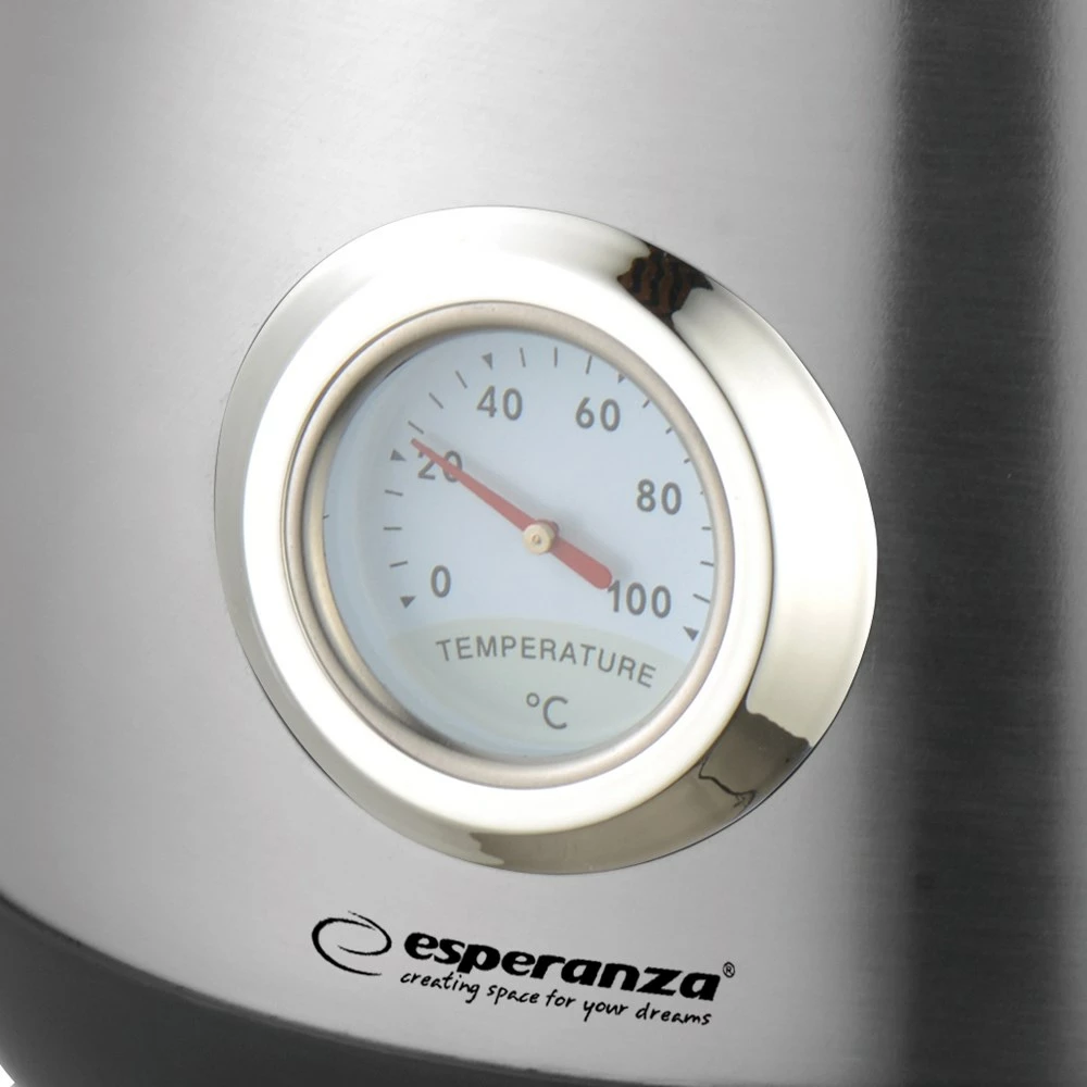 Električna grelnica vode z merilnikom temperature, Esperanza EKK029, 1,7 L, 2200 W, srebrna