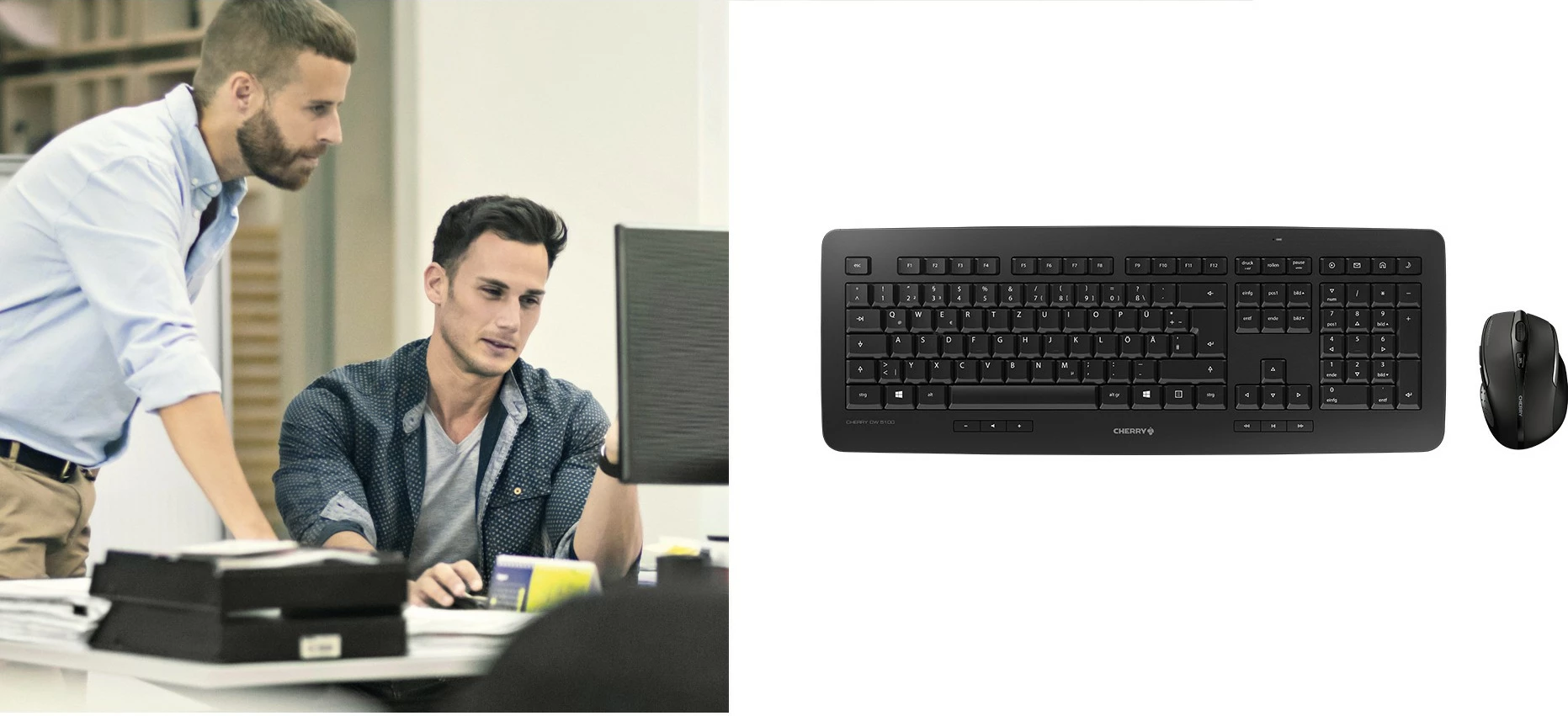 Brezžična komplet tipkovnice in miške Cherry DW 5100, polna velikost (100%), RF, QWERTZ, črn