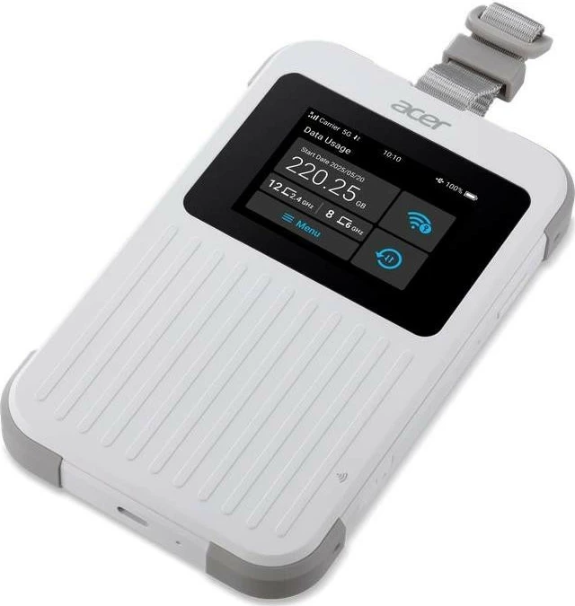 Prenosni usmerjevalnik Acer Connect Enduro M6E 5G, Wi‑Fi 6E, zaslon na dotik, baterija 8000 mAh, bel