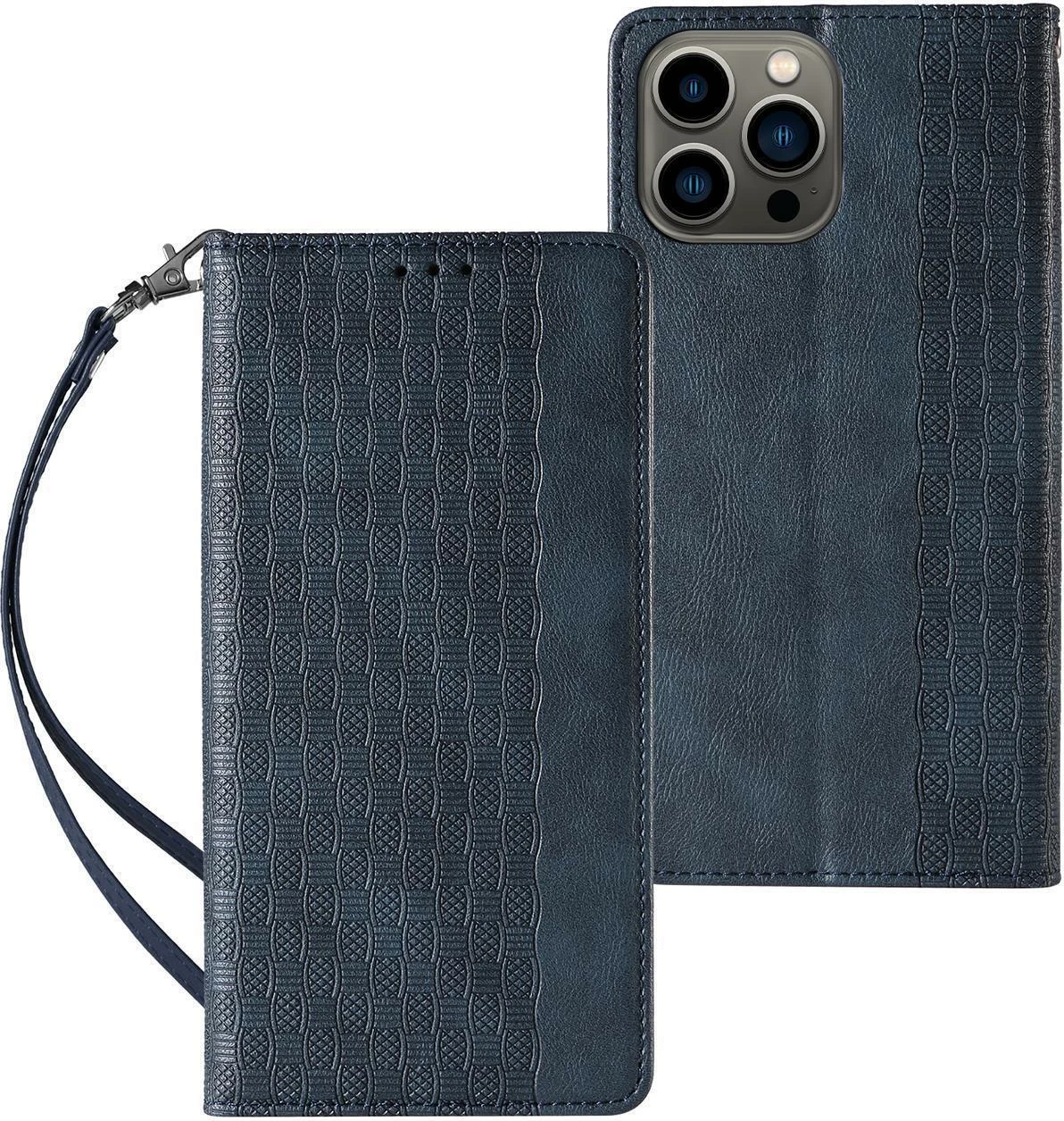 Ovitek za telefon z magnetnim trakom, denarnica, stojalo in zapestni trak, Hurtel Magnet Strap Case za Samsung Galaxy S23, modri